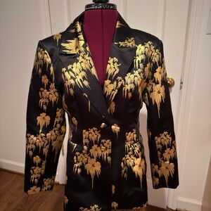 Cynthia Rowley Black and Gold Floral Blazer